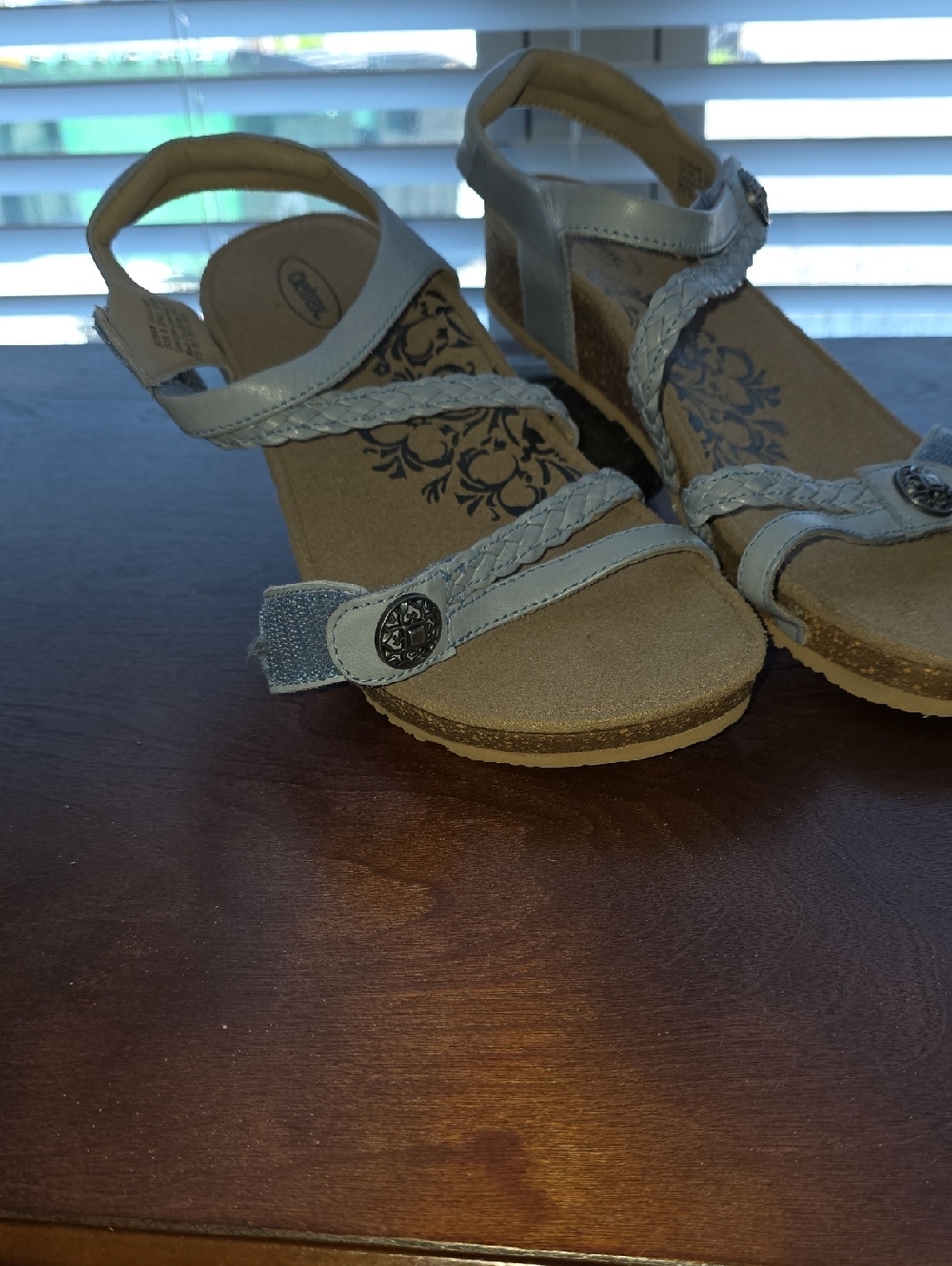Aetrex Light Blue Braided Strap Wedge Sandals